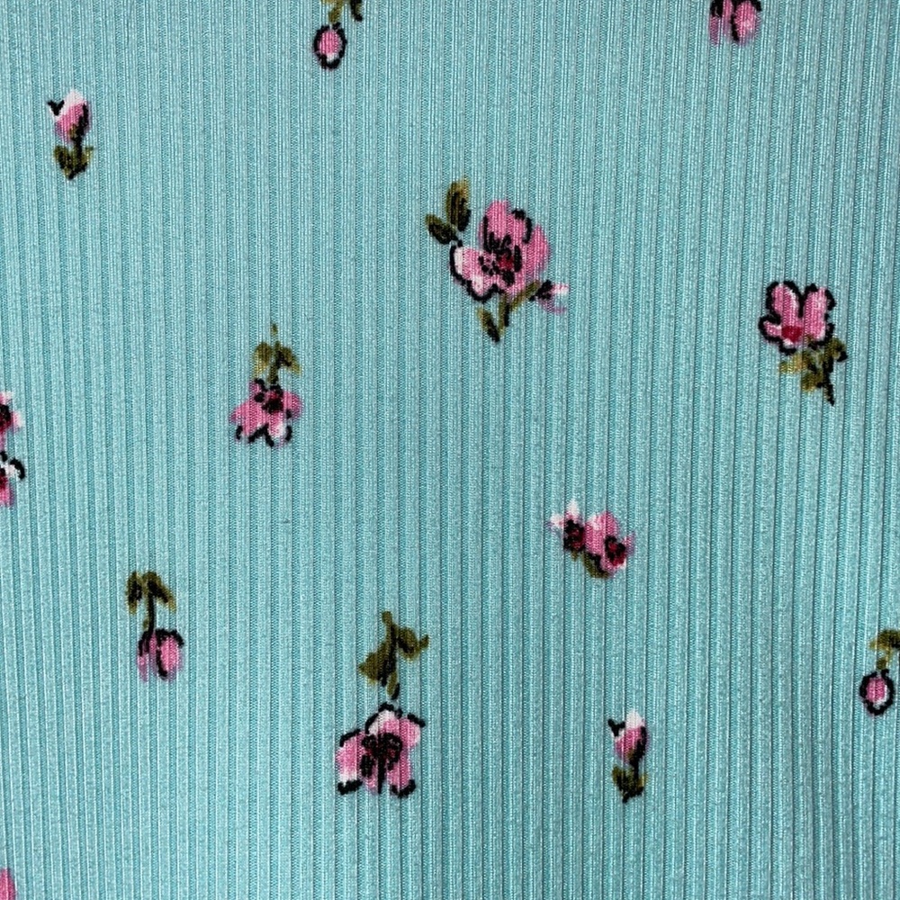 Velvet Torch Ribbed Teal Floral Mock Turtle Neck Mini Dress - Picture 5 of 12